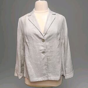 J. Jill Blazer Jacket Linen Blend Light Gray Blazer 1X Pockets Shimmery Coastal